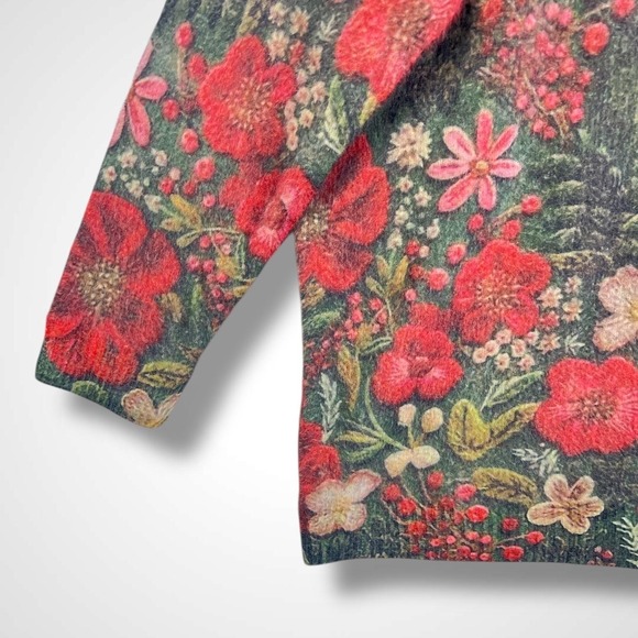 Floral Sweater Womens XL Green‎ Red Allover Print Pullover Crewneck Long Sleeve - Picture 5 of 8